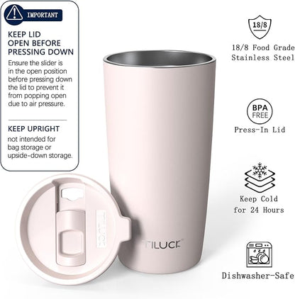 TILUCK 20 oz Insulated Coffee Tumbler with BPA-Free Lid | Travel Coffee Mug, Dishwasher Safe, Cup Holder Friendly, Double-Wall Vacuum Insulation for Hot & Cold Drinks, MatteSakuraPink