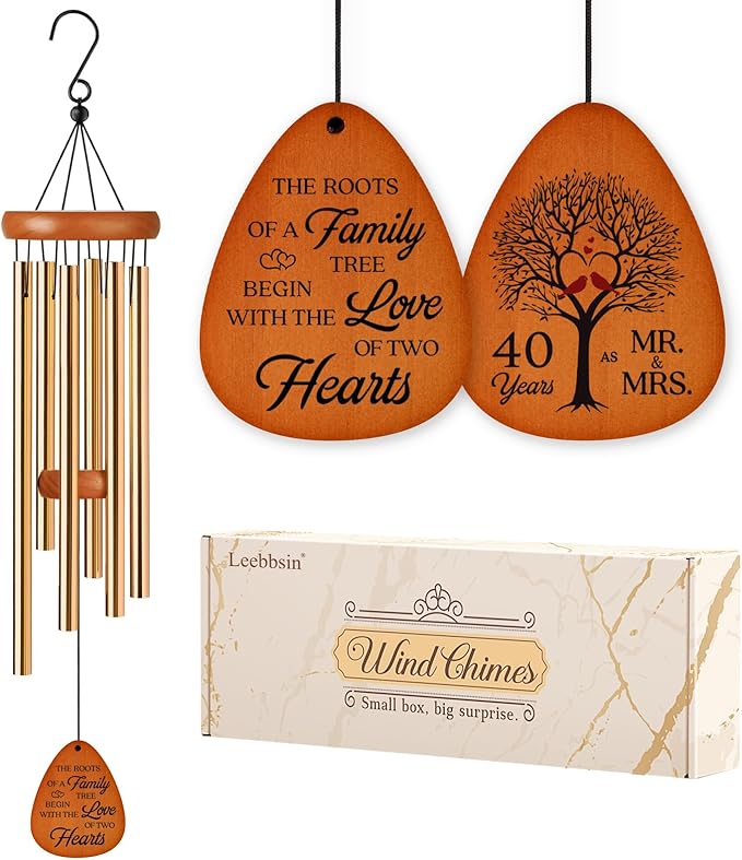 40th Wedding Anniversary Wind Chime, Happy 40th Anniversary Romantic Gifts for Couple, Parents, Wife, Husband, Friends, Ruby Wedding Anniversary's Keepsake Gifts Ideas