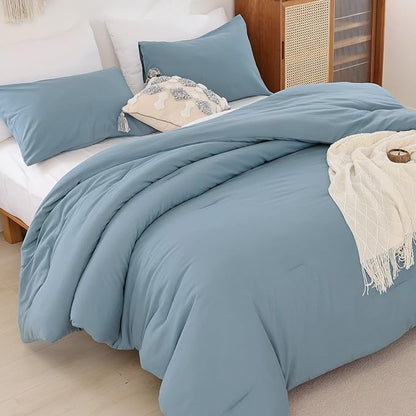 ROSGONIA California King Comforter Set Dusty Blue, 3pcs (1 Boho Cal King Comforter & 2 Pillowcases), All Season Bedding Bedspread Blanket Quilt