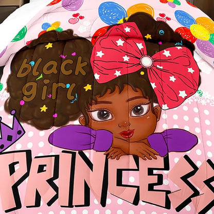 Black Girls Twin Bedding Sets for Girls-Black Girls Twin Comforter Set for Girls, Black Girls Bedding Sets Twin, Pink Princess Twin Bedding Sets for Girls, Twin (1 Comforter 1 Pillowcases)