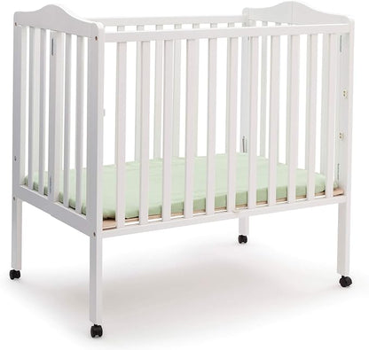 Delta Children Folding Portable Mini Baby Crib with 1.5-inch Mattress - Greenguard Gold Certified, White