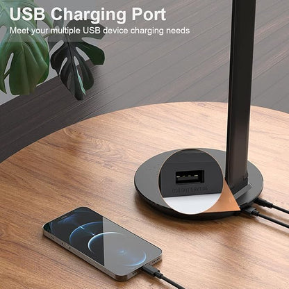 LED Desk Lamp with USB Charging Port, Touch Control Dimmable Office Lamp, 5 Color Modes 6 Brightness Levels Eye-Caring Table Lamp for Home Office Bedroom Reading Study, Black