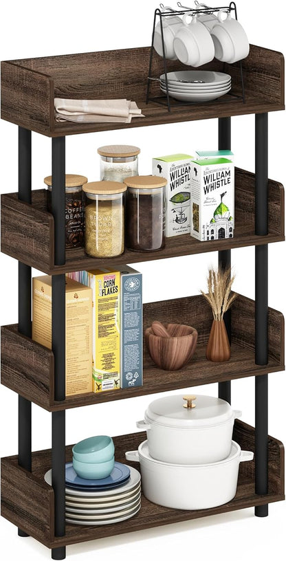 Furinno Turn-N-Tube 4-Tier Toolless Freestanding Multipurposes Display Rack, Walnut