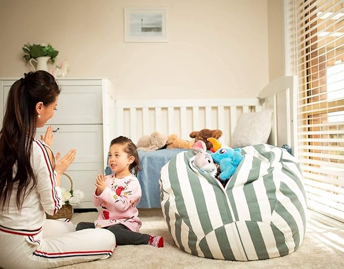 Wekapo Stuffed Animal Storage Bean Bag Chair Cover for Kids | Stuffable Zipper Beanbag for Organizing Children Plush Toys Large Premium Cotton Canvas (Gray, XX-Large)