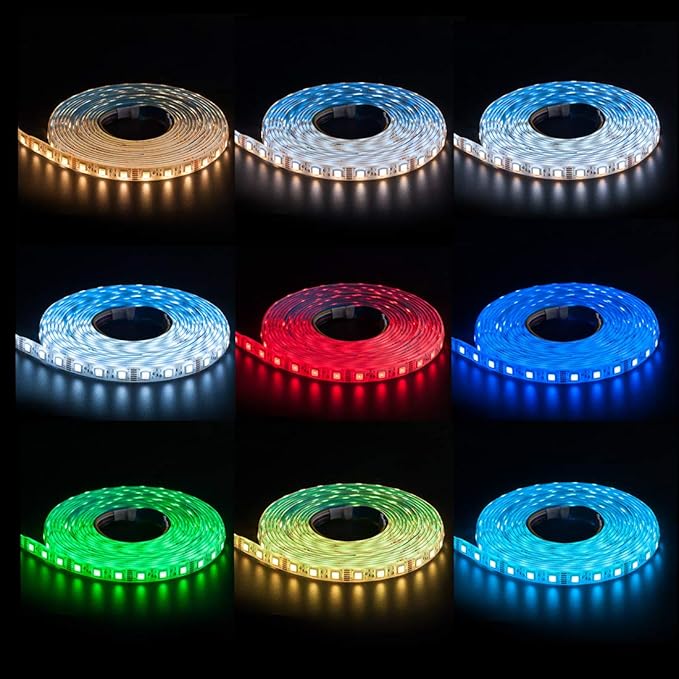 BTF-LIGHTING RGBCCT 5 Colors in 1 LED Tape Lights 5050SMD RGBWW RGB+Dimmable Color Temperature 2700K-6500K 16.4ft 96LED/m 480LED IP30 DC24V Black PCB for Home Decoration(No Adapter or Controller)