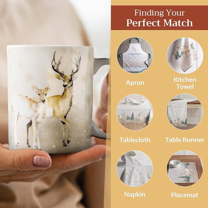 Maison d' Hermine Coffee Mug with Handles Tea Cups (15 Ounce, Pack of 2) | Fine Bone China Coffee Mugs for Hot Beverages Cappuccino Latte Home Restaurant Hotel Spring Summer -Deer In The Woods