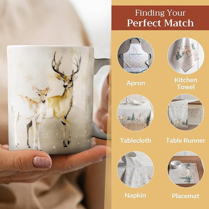 Maison d' Hermine Coffee Mug with Handles Tea Cups (12 Ounce, Pack of 2) | Fine Bone China Coffee Mugs for Hot Beverages Cappuccino Latte Home Restaurant Hotel Spring Summer -Deer In The Woods