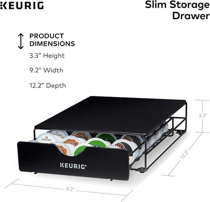 Keurig K-Elite Single-Serve K-Cup Pod Coffee Maker, Brushed Slate, 12 oz. Brew Size & Slim Non-Rolling Storage Drawer, Coffee Pod Storage, Holds up to 24 K-Cup Pods, Black