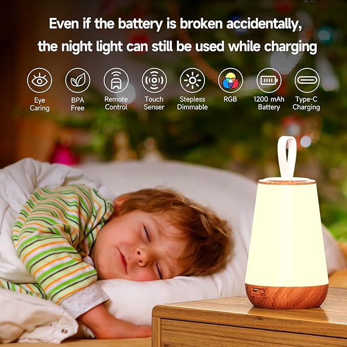 Dimmable Night Light Touch Lamp for Bedroom Rechargeable Remote Bedside Lamp Portable Hanging Table Lamp Changeable Warm White Light Perfect Toy Gift for Kids Adults