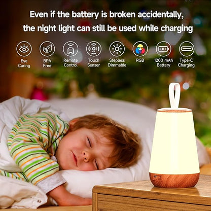 Dimmable Night Light Touch Lamp for Bedroom Rechargeable Remote Bedside Lamp Portable Hanging Table Lamp Changeable Warm White Light Perfect Toy Gift for Kids Adults