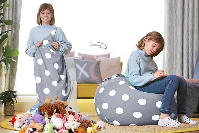 Aubliss Stuffed Animal Bean Bag Storage Chair (Grey Dot, Medium (32''))