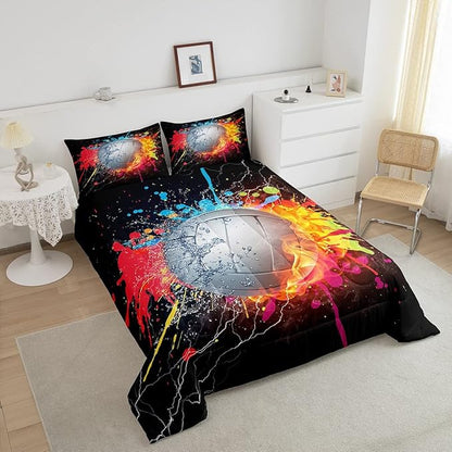 Erosebridal Kids Volleyball Comforter Set for Teen Girls Boys Volleyball Bedding Set King Grunge Hippie Tie Dye Bedding Comforter Red Blue Fire Water Lightning Quilt Duvet Insert 2 Pillow Cases