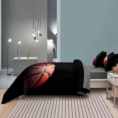 Teenage Boy Bedding Sets Twin 4 Pieces Basketball Comforter Set for Boys Twin Size Bed in a Bag Set, Basketball Bedding Twin, Red Black