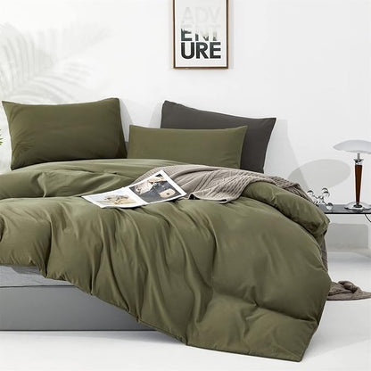 Olive Green Comforter Set Cal King Size Solid Green Comforter 3 Pieces Soft Dark Green California King Comforter Bedding Set Women Pure Olive Green Cal King Bed Comforter Set for All Season