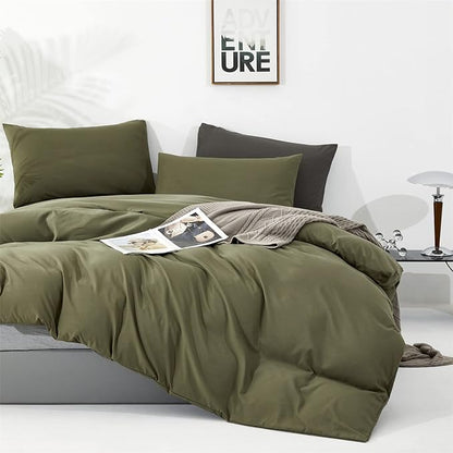 Olive Green Comforter Set Twin Size Solid Green Comforter 3 Pieces Soft Dark Green Twin Comforter Bedding Set Boys Girls Pure Olive Green Twin Bed Comforter Set for All Season as Gift