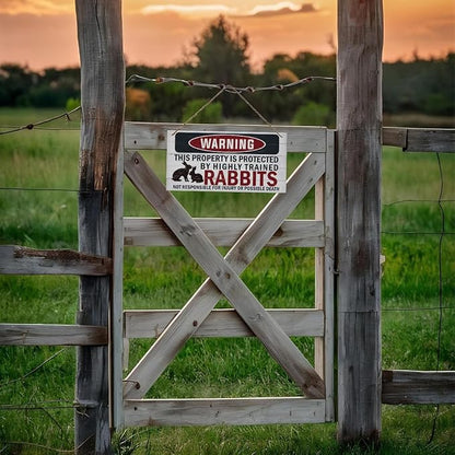 Funny Warning Signs, The Property is Protected By Highly Trained Rabbits Sign, Decorative Wood Hanging Wood Plaque, Rabbit Warning Decor Outdoor, Farm Decor, Rustic Home Decor for Front Door