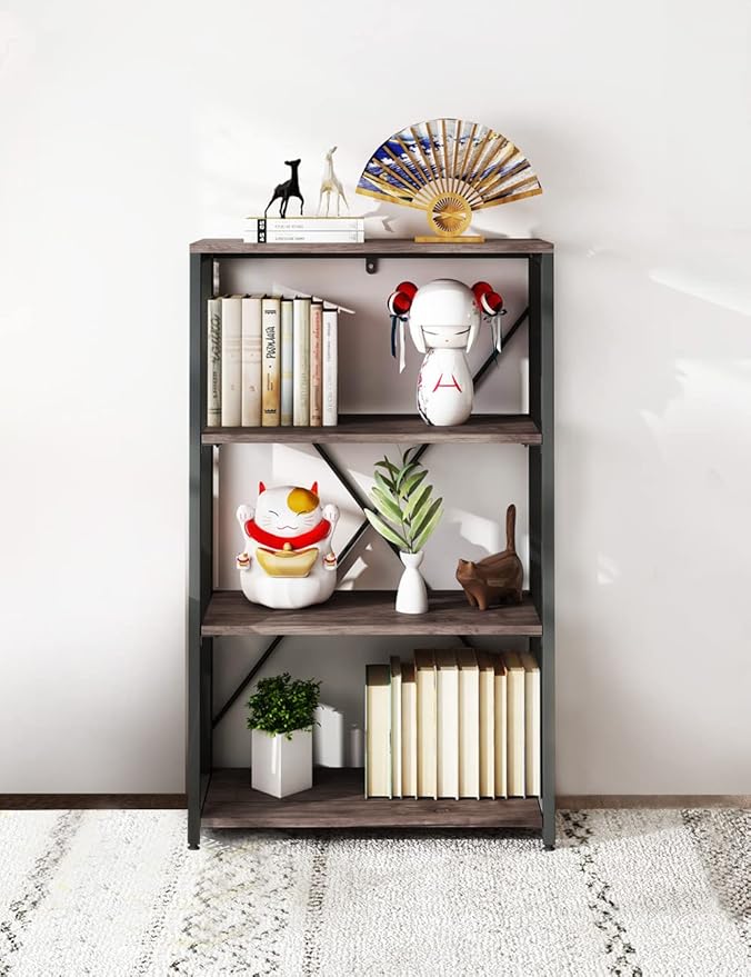 Bookshelf,4-Tier Folding Bookcase,Industrial Book Shelf,Rustic Wood Storage Shelves,Tall Bookshelf,Shelves For Bedroom,Office,Kitchen,Living Room,Study Room,No Assembly Folding Bookshelf,Black