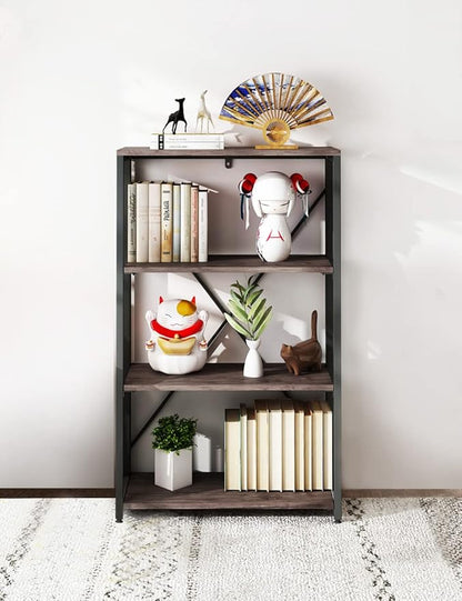 Bookshelf,4-Tier Folding Bookcase,Industrial Book Shelf,Rustic Wood Storage Shelves,Tall Bookshelf,Shelves For Bedroom,Office,Kitchen,Living Room,Study Room,No Assembly Folding Bookshelf,Black