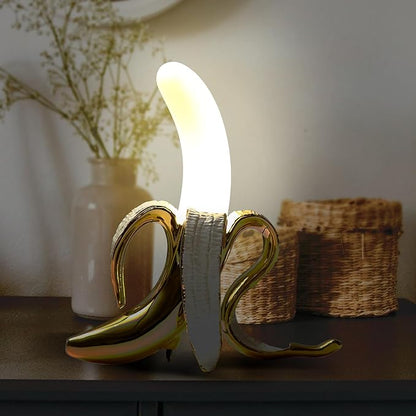 Modern Banana Table Lamp, Desk Lamp,Led Night Light Plating Resin Banana Lighting Fixture for Living Room, Bedroom,Home Office,Kids Room (Standing-Plated)