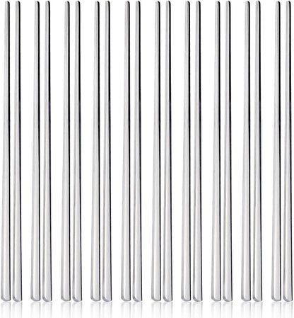 IQCWOOD Metal Chopsticks,10 Pairs 304 Stainless Steel Flat Chopsticks, 8.66 Inch Dishwasher Lightweight Korean Chopsticks Set Reusable Classic Style for Dinner