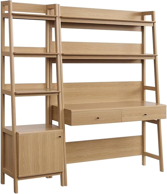Modway 2-Piece Home Office Desk and Bookshelf Display Case in Oak