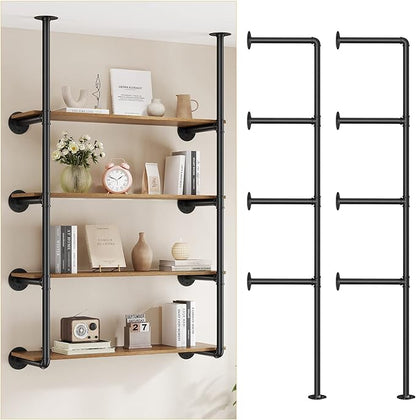 Pynsseu Industrial Iron Pipe Shelf Wall Mount, Farmhouse DIY Open Bookshelf, Pipe Shelves for Kitchen Bathroom, bookcases Living Room Storage, 2Pack of 4 Tier