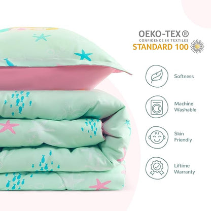 SLEEP ZONE 3 Pieces Comforter Set, Breathable & Super Soft All Season Kids Comforter Set, Cartoon Design for Children, Girls, Easy Care, Washable (Mermaid Princess, Full/Queen)
