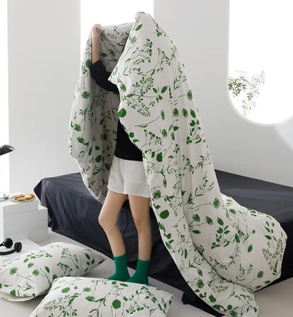 Botanical Comforter Set Twin White and Sage Floral Plant Bedding Comforter Set Girls Garden Pattern Printed on White Blanket Rustic Leaf Blossom Women White Farmhouse Comforter Twin