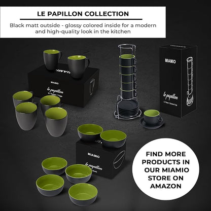 MIAMIO - Coffee Mugs Set of 6 (12 oz) - Le Papillon (Green) - Modern Home | Ceramic coffee mugs for coffee, cappuccino and tea, 12 oz for everyday use - dishwasher safe - practical for daily use