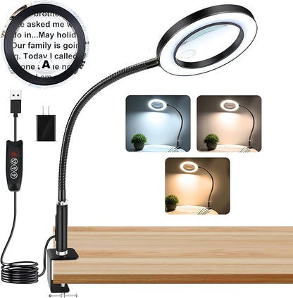 NZQXJXZ Large 30X10X Magnifying Glass with 72 LEDs Light Desk Magnifier with Clip 3 Color Modes and 10 Stepless Dimmable Desk Magnifying Lamp for Hobbies, Reading, Close Work, Jewelry