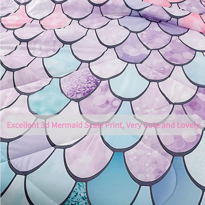 RYNGHIPY 3Pcs Colorful Mermaid Scale Print Comforter Bedding Set Full Size, Soft Microfiber Coverlet Set/Bedspread/Quilt Set with Colorful Scale Design (Mermaid,Full)