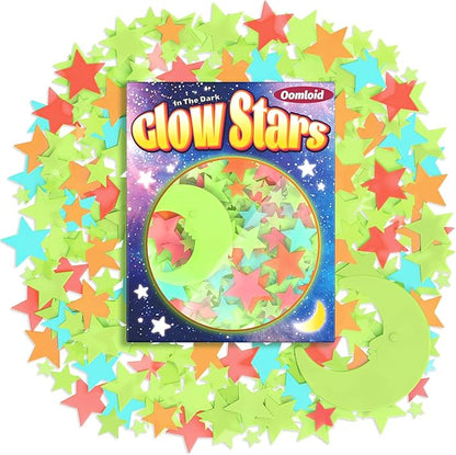 201 Pcs Glow in The Dark Stars Stickers for Ceiling, Multicolor Toddler Wall Room Decor Gifts, Luminous 3D Glowing Stars Stocking Stuffers for Kids Boys Girls