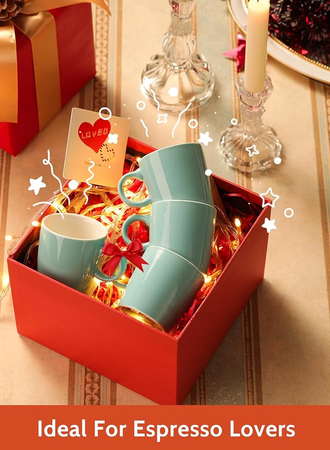 Sweese 3.5oz Porcelain Espresso Cups Set of 4, Mini Coffee Mugs Demitasse Cups - Turquoise
