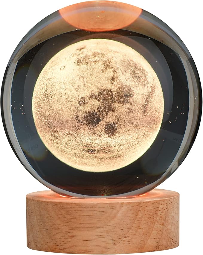 Large Crystal Ball 3D Moon Lamp Balkwan, Crystal Lamp 16 Color Changing Night Light with Remote Control for Bedroom Decor, Birthday Gift for Teens Boys and Girls, Moon Model