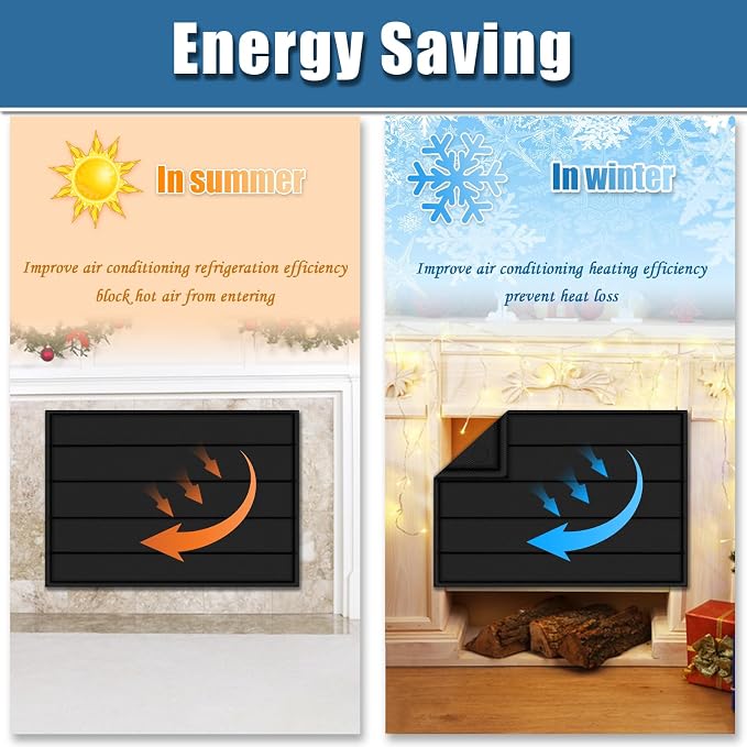 Magnetic Fireplace Blanket for Heat Loss Indoor Fireplace Covers Keep Drafts Out Stops Heat Loss Fireplace Draft Stopper with Built-in 12 Strong Magnet for Iron Fireplace Frame Fireplace Screen 45x34