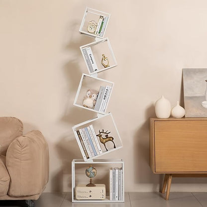 Bookshelf, 5-Tier Bookcase White, 67" Tall White Bookshelf, 5 Tier Bookshelf, Industrial Bookshelf, Modern Book Storage, Storage Shelves for CDs/Books/Home Decor, Display Shelf