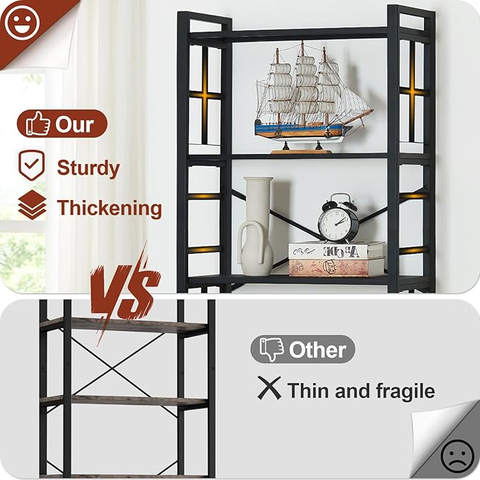 HOMBAZAAR Bookshelf,6 Tier Tall Bookshelf with Metal Frame,Open Bookshelves and Bookcases,Industrial Book Shelf for Living Room,Home Office and Bedroom,Black