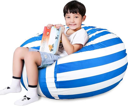 Lukeight Stuffed Animal Storage Bean Bag Chair Cover for Kids, Zipper Beanbag Chair Cover for Organizing Toddler & Kids' Rooms Plush Toys (Blue+White Velvet, XX-Large)