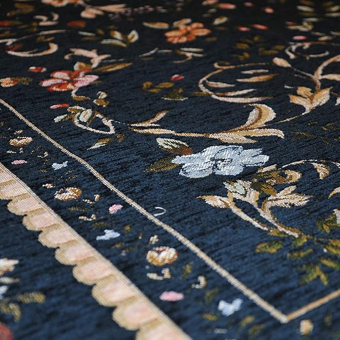 Luxury Rustic Floral Door Mat Washable Elegant Shabby Rose Rug Non Slip Accent Floor Rugs for Entry Way, 2'7'' x 4', Navy Blue