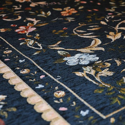 Luxury Rustic Floral Door Mat Washable Elegant Shabby Rose Rug Non Slip Accent Floor Rugs for Entry Way, 2'7'' x 4', Navy Blue