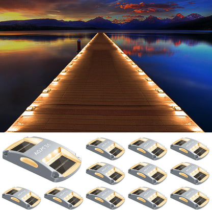 AGPTEK Solar Driveway Lights 12 Pack, Outdoor Deck Dock Marine Waterproof | LED Solar Powered Driveway Marker Lights for Warning Step, Sidewalk, Pathway, Garden, Yard (Warm White)