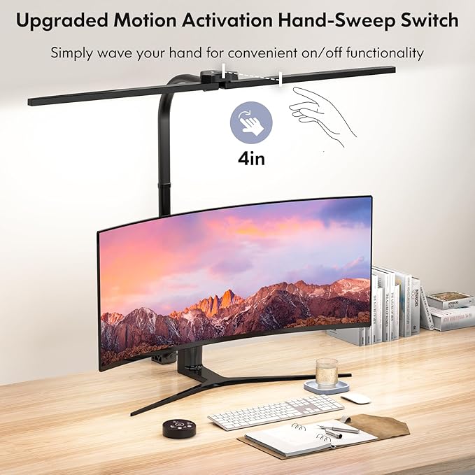 LED Desk Lamp for Home Office, Dual Head Architect Lamp with Clamp, Desk Light for Dual Computer Monitor, 24W 2000LM Dimmable, 2700K/4500K/6500K Adjustable, Gooseneck Desk Lighting for Workbench Study