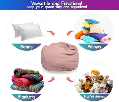 Beanbag Stuffed Animal Storage Organizer Cover Soft Premium Corduroy Removable Washable Stuffable Keep Room Clutter Plush Toys Storage (No Beans) XX-Large