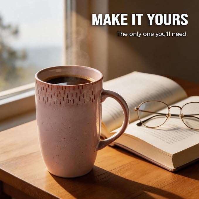 22oz Oversized Heavyweight Ceramic Coffee Mug, Large (Pink) | 22oz Extra Large, Oversized Heavyweight Ceramic, Reactive Glaze, Microwave & Dishwasher Safe, Prop 65 Compliant, Gift Box