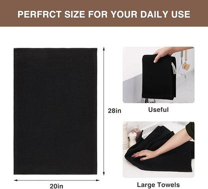 Homaxy 100% Cotton Oversized Waffle Weave Kitchen Towels 4-Pack, Black | 20 x 28 Inches, Ultra Soft Absorbent Dish Towels, Quick Drying Large Cleaning Towels