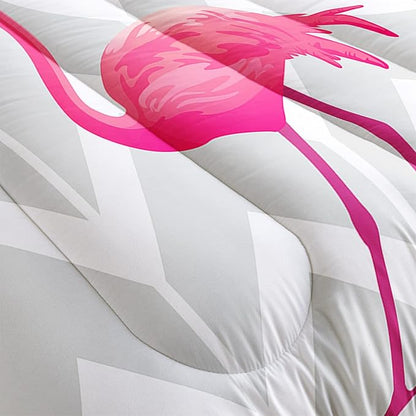 Flamingo Comforter Set Full Size Tropical Flamingo Geometric Stripe Bedding Set Flamingo Quilted Duvet for Kids Girls Boys Adult with 1 Comforter and 2 Pillowcases