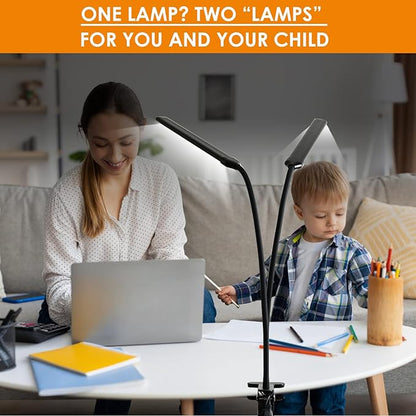 Desk Lamp, Clamp on Lamp with 2 LED Tubes, 13W, 1200 Lms, 3 Color Modes, 10 Brightness Levels, 18.5 Inches Flexible Gooseneck LED Clip Book Light for Reading, Working (Adapter Included)