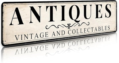 Antiques Store Sign Vintage Decor Rustic Wall Decor Retro Metal Sign 4×16 Inches For Home Cafe