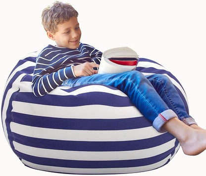 Aubliss Stuffed Animal Bean Bag Storage Chair (Royal Blue/White Striped, X-Large (48''))