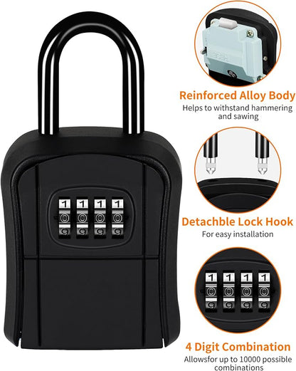 Portable Key Lock Box,Key Holder Safe Security Lock Box for Indoor, Outdoor, Garage, Garden, Store (4 Pack, Black)